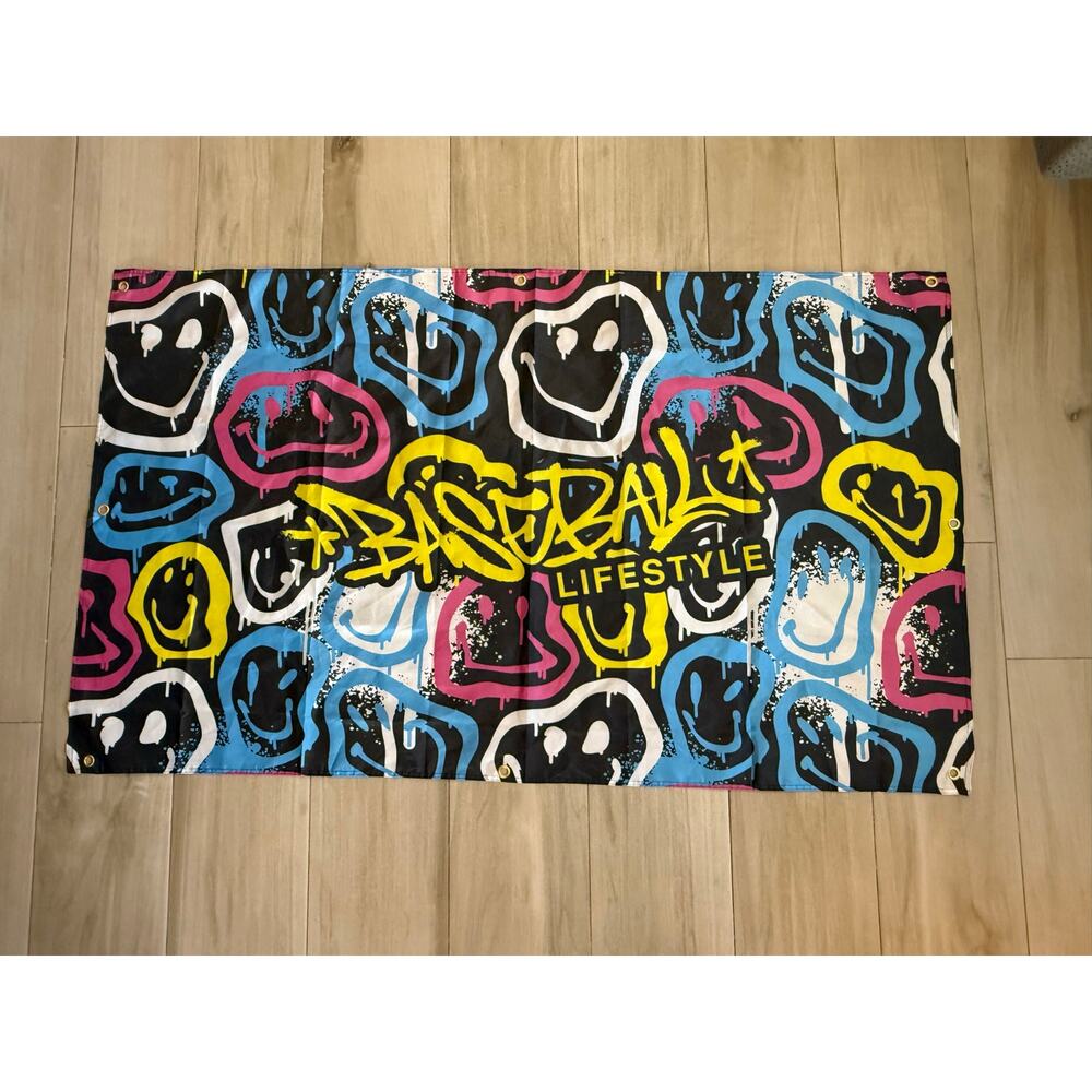 Baseball Lifestyle 101 Smiley Slugger Graffiti Flag Banner B101